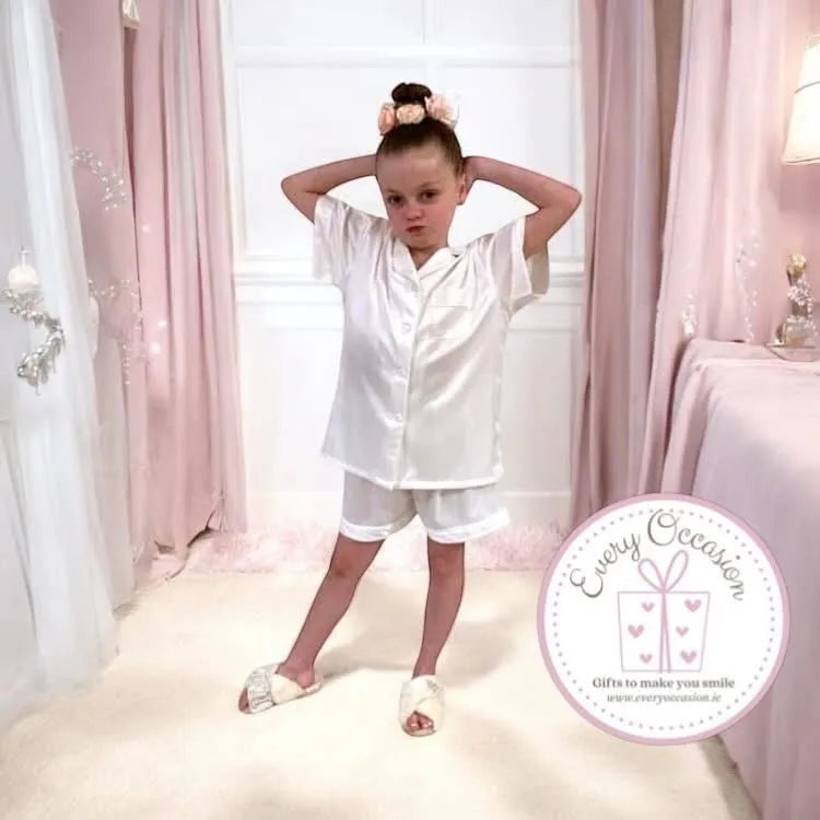 Personalised White & Pink Satin Girls' Pyjamas – Perfect for Communion or Confirmation