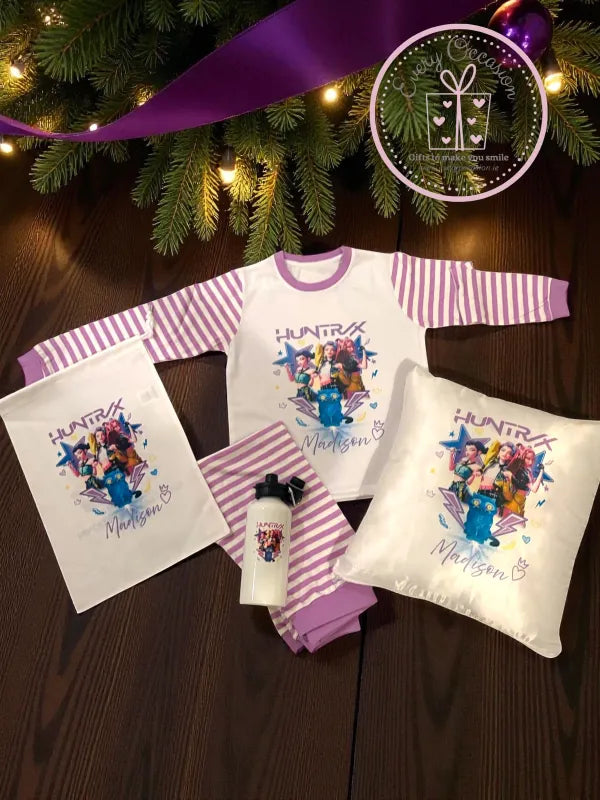 Personalised Lilac & White Striped Pyjamas