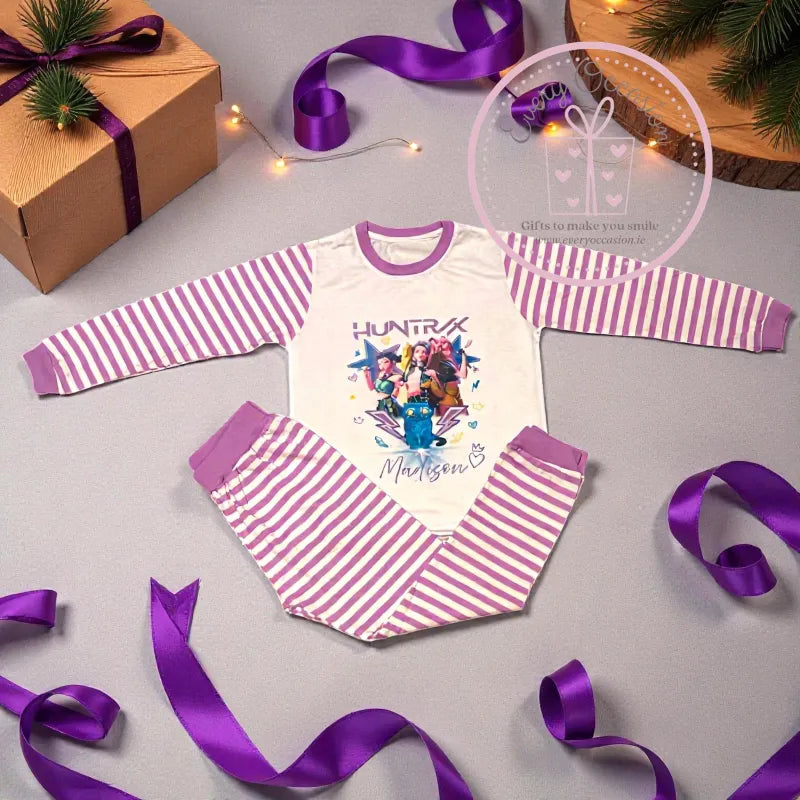 Personalised Lilac & White Striped Pyjamas