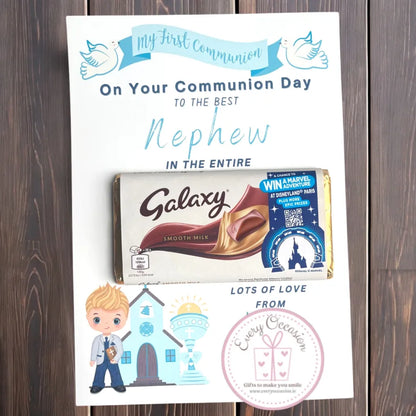Personalised First Communion A4 Card with Galaxy Bar – For Girls & Boys
